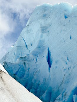 Close-up of the stunning blue ice formations at Perito Moreno Glacier in Argentina.